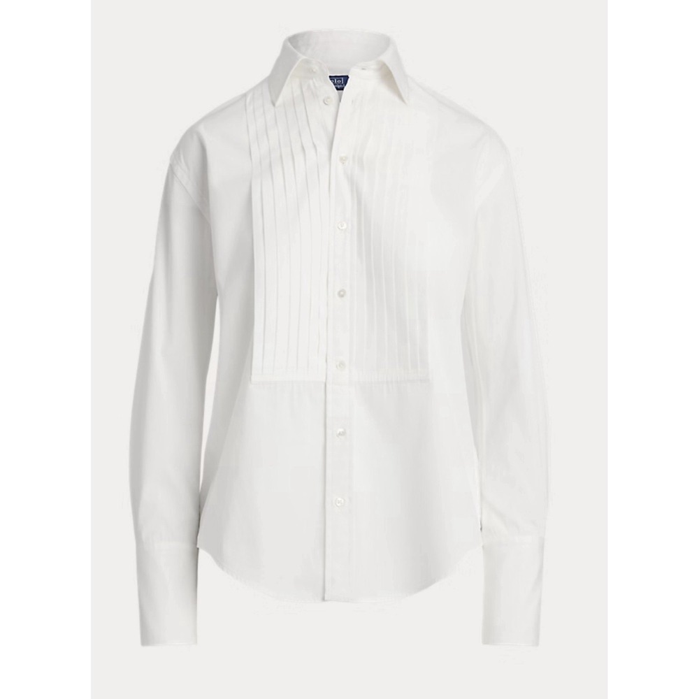Polo Ralph Lauren Men's White Poplin Tuxedo Shirt Pleated Bib Sz M NWT $168
